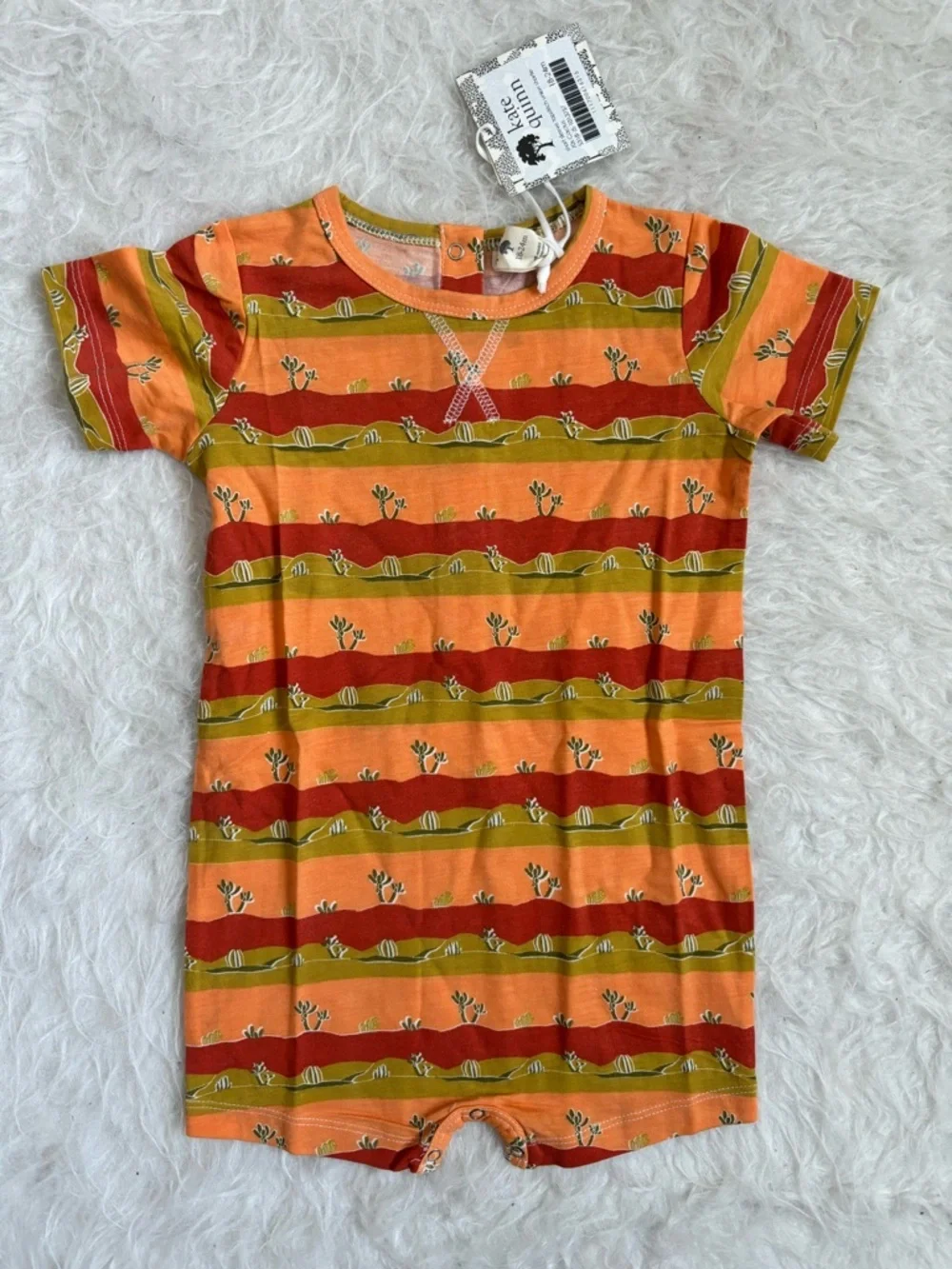 kate quinn Baby Orange and Olive Western Themed Short Sleeve Bamboo Romper